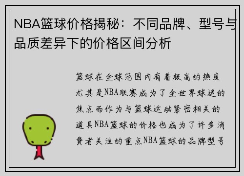 NBA篮球价格揭秘：不同品牌、型号与品质差异下的价格区间分析