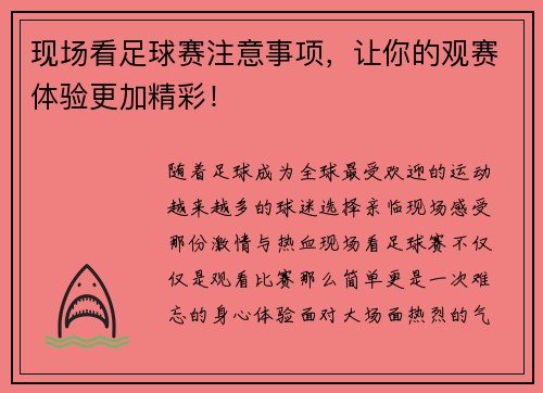 现场看足球赛注意事项，让你的观赛体验更加精彩！