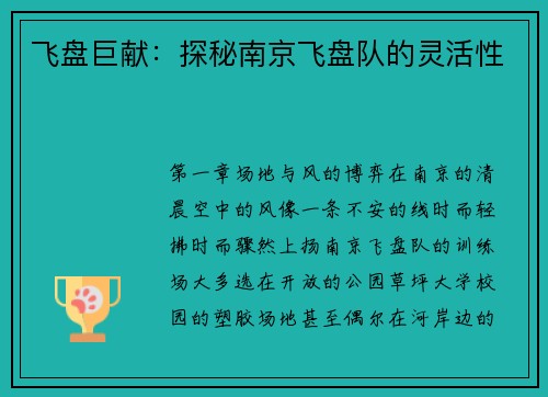 飞盘巨献：探秘南京飞盘队的灵活性